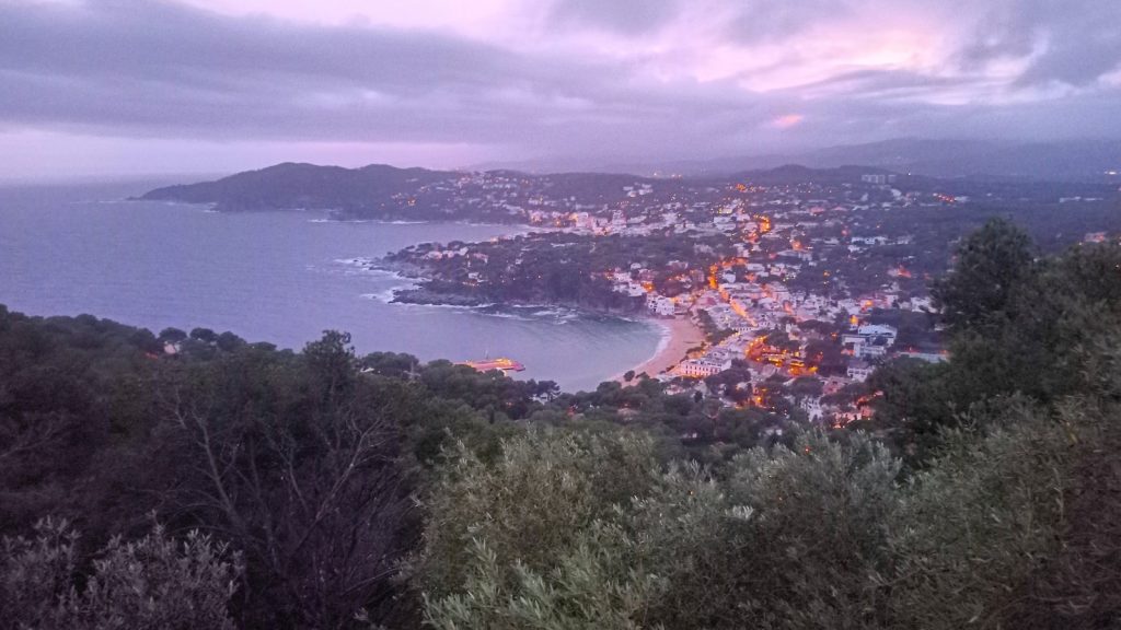 View of Llafranc Costa Brava at sunset from Far Sant Sebastien