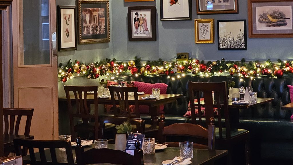 Best place to eat in London at Christmas is in the pubs. 
Prince Regent pub Marylebone High Street London