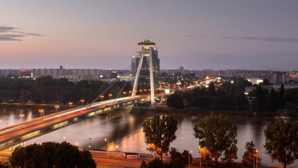 UFO tower on bridge across the Danube in Bratislava