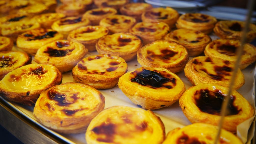 Pastéis de Nata for breakfast in Portugal. European hotel breakfast