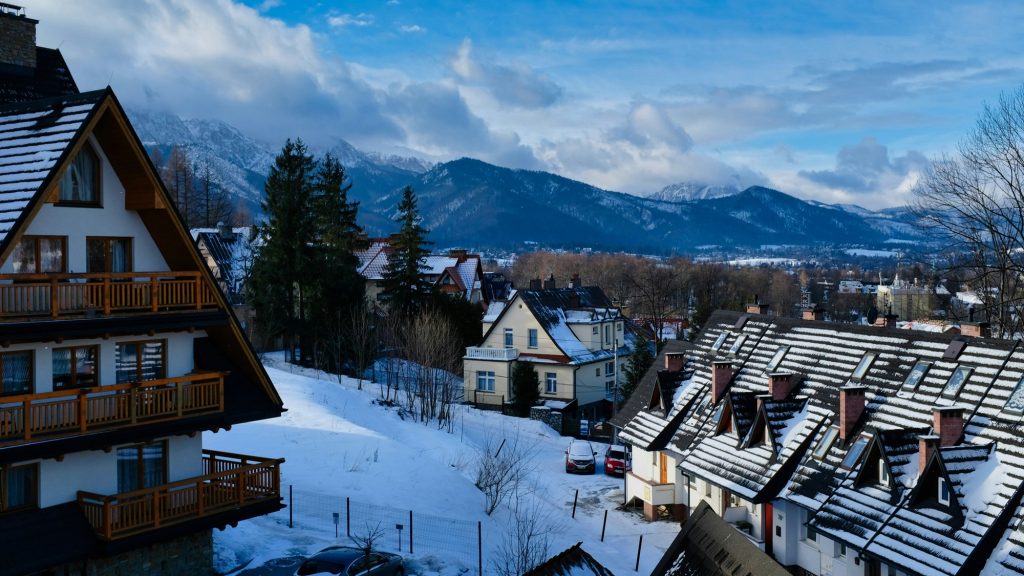 Zakopane - Poland a mountain town with snow covered mountains in the background.  One of the best places to go in Europe in February