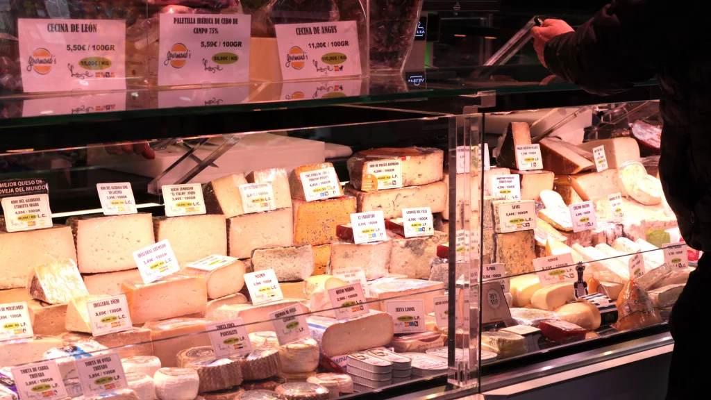 Mercado Maravillas Cheese stand part of my Markets in Madrid tour