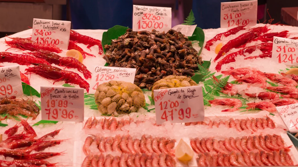 Mercado Maravillas - seafood part of my markets in Madrid tour