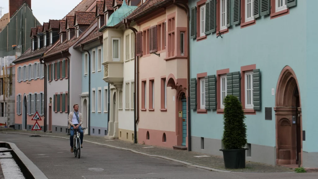 Is Europe closed on Sundays?  A quiet street with one man on a bicycle