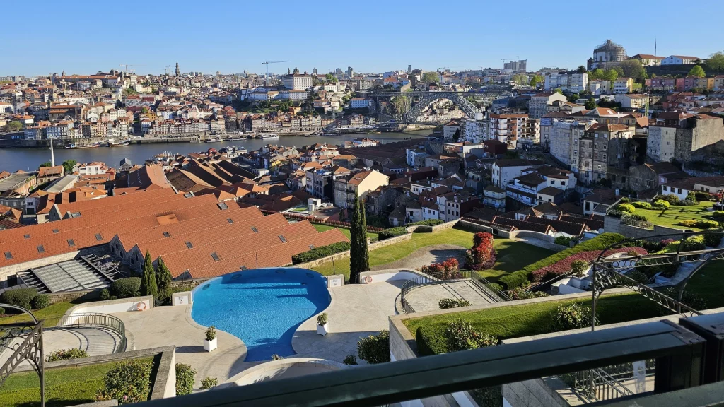 Pool at the Yeatman hotel overlooking Porto and the Dom louis Bridge