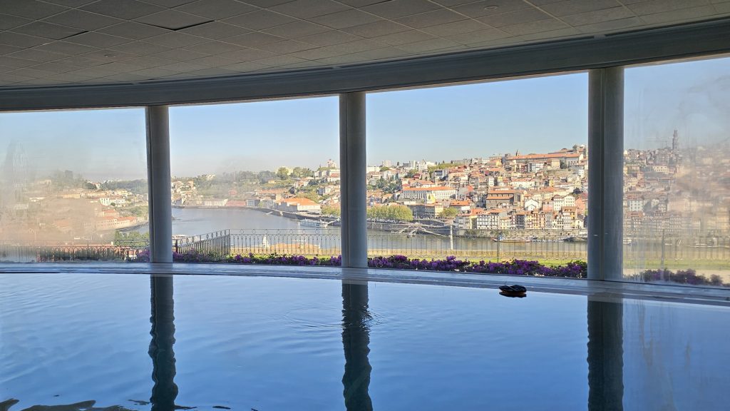 The Yeatman - Via Nova de Gaia indoor pool with a view of Porto Portugal