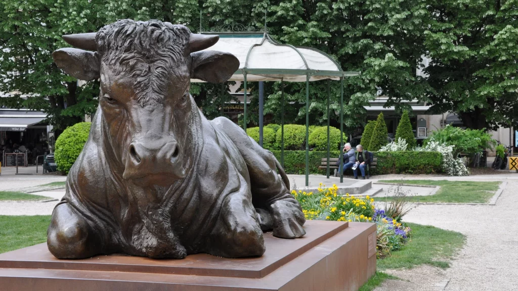 Statue of a Bull in the town centre of Beaune, France