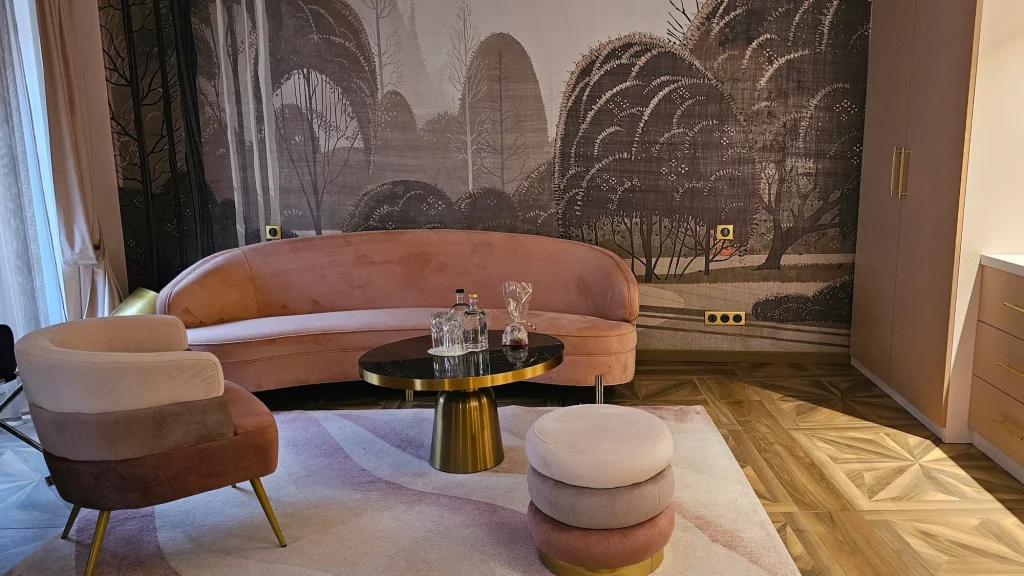 The sitting area in room 107, a suite at the 5* hotel Le Cep in Beaune, Burgundy