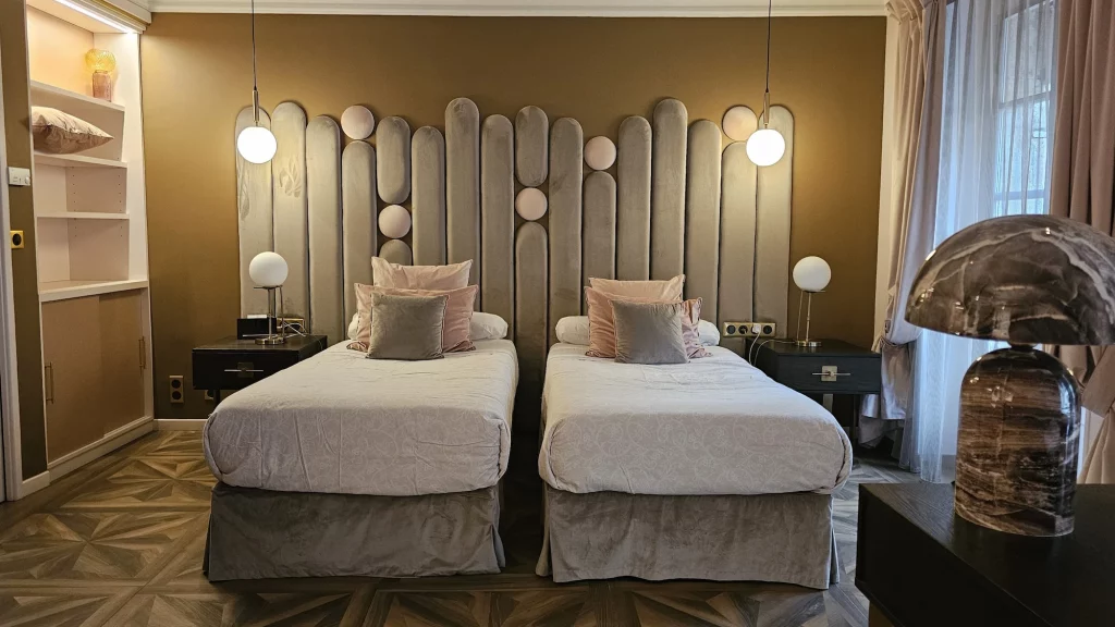 The beds in rooms 107 at the 5* hotel Le Cep in Beaune, Burgundy