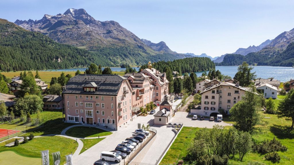 Parkhotel Margna - Sils, Switzerland one of the best places to go in Europe in June.  A hotel with a view of the lake and the mountains