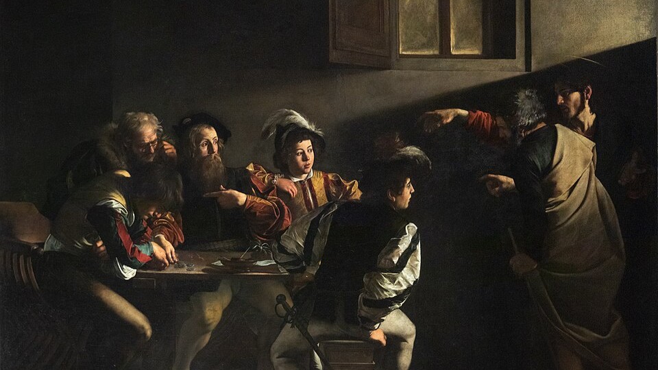 Caravaggio - The Calling of Saint Matthew found in the Church of San Luigi del Francesi